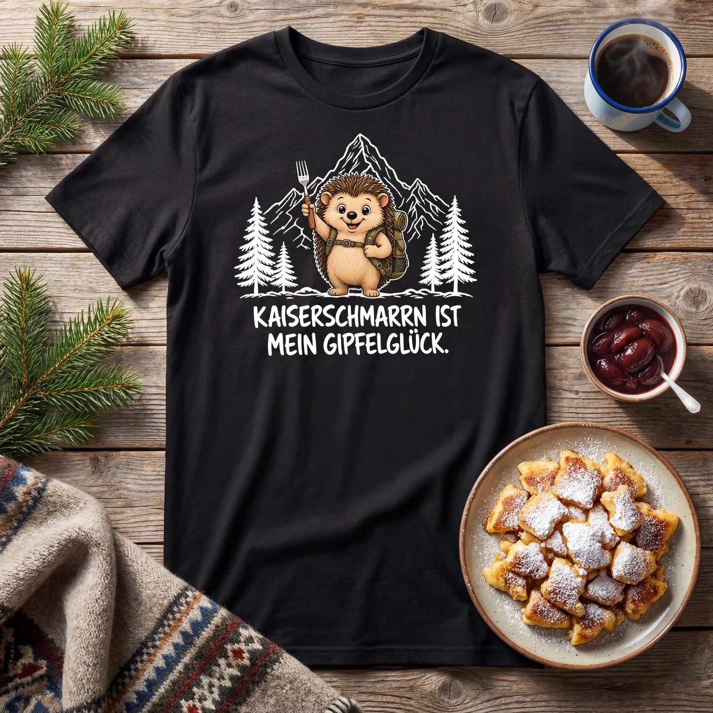 Kaiserschmarrn Igel T-Shirt Unisex Flatlay