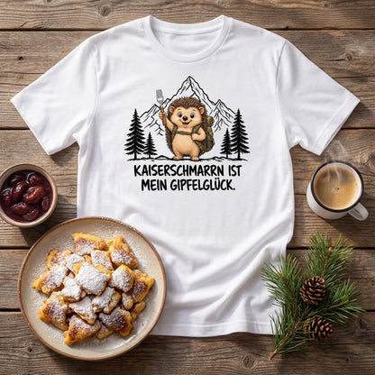Kaiserschmarrn Igel T-Shirt Unisex Flatlay Weiß gefaltet