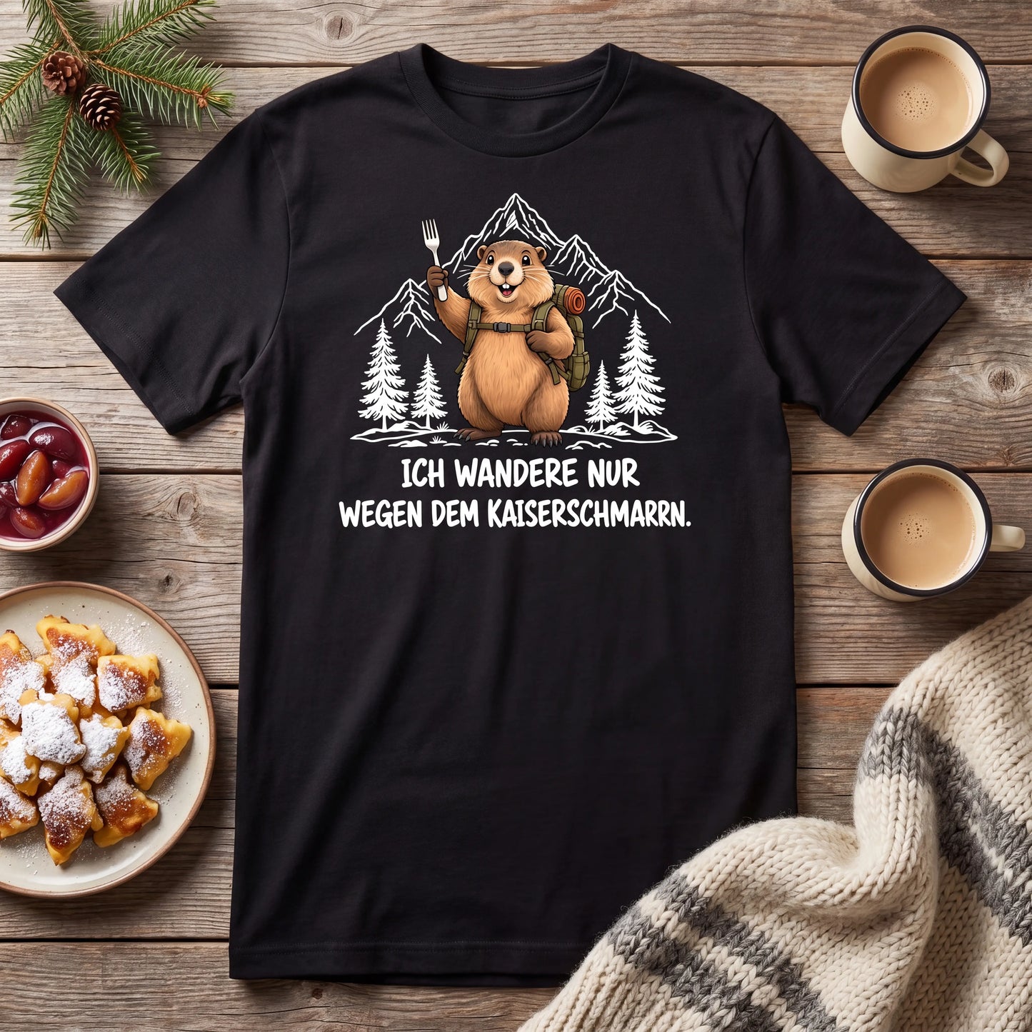 Kaiserschmarrn Murmeltier T-Shirt Unisex Flatlay