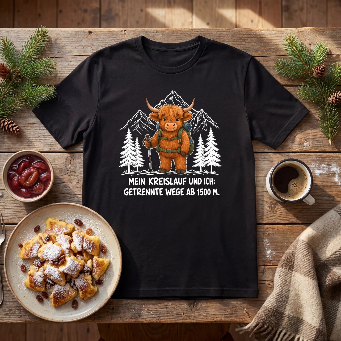 Kreislauf 1500m Highland Cow T-Shirt Unisex Flatlay
