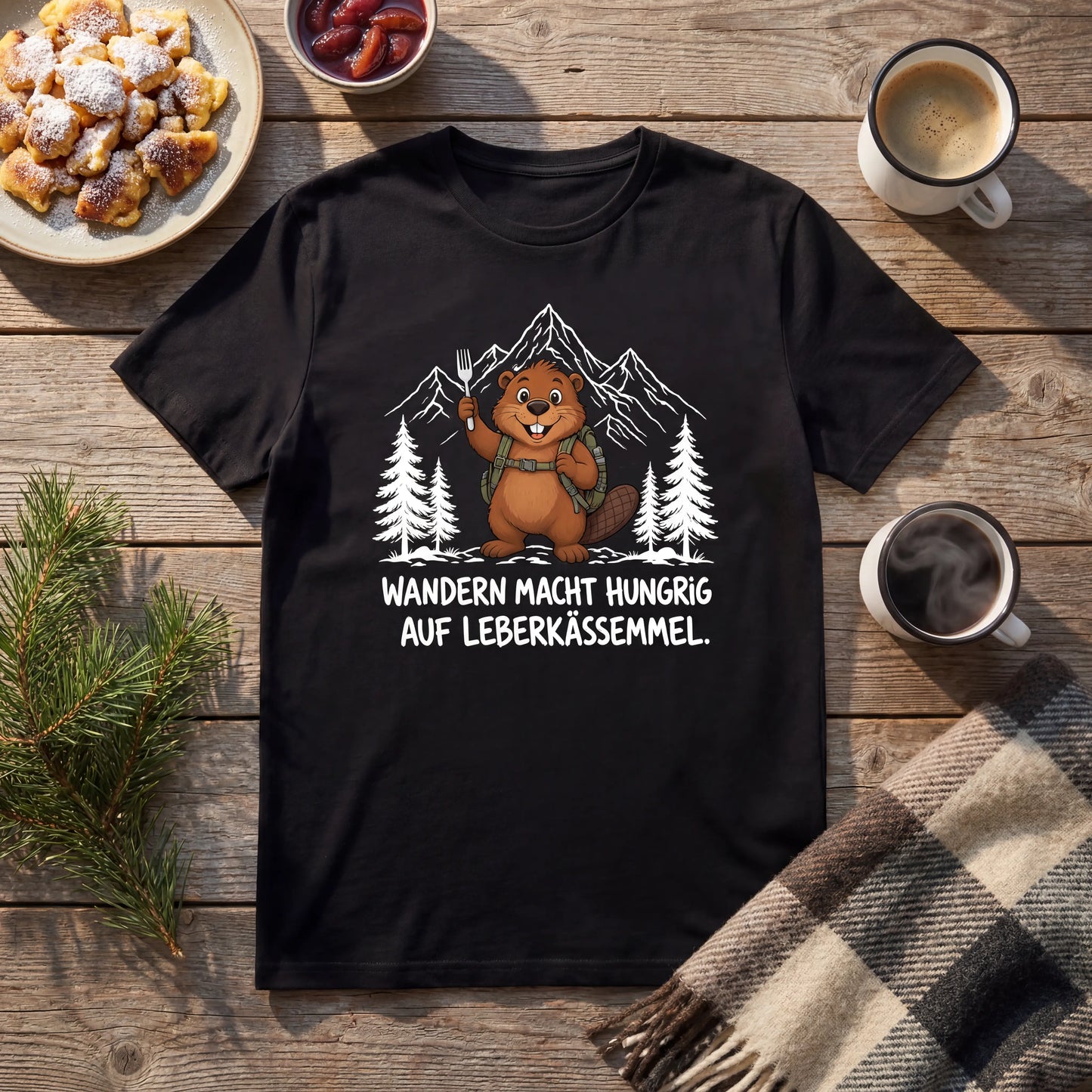 Leberkässemmel Murmeltier T-Shirt Unisex Flatlay