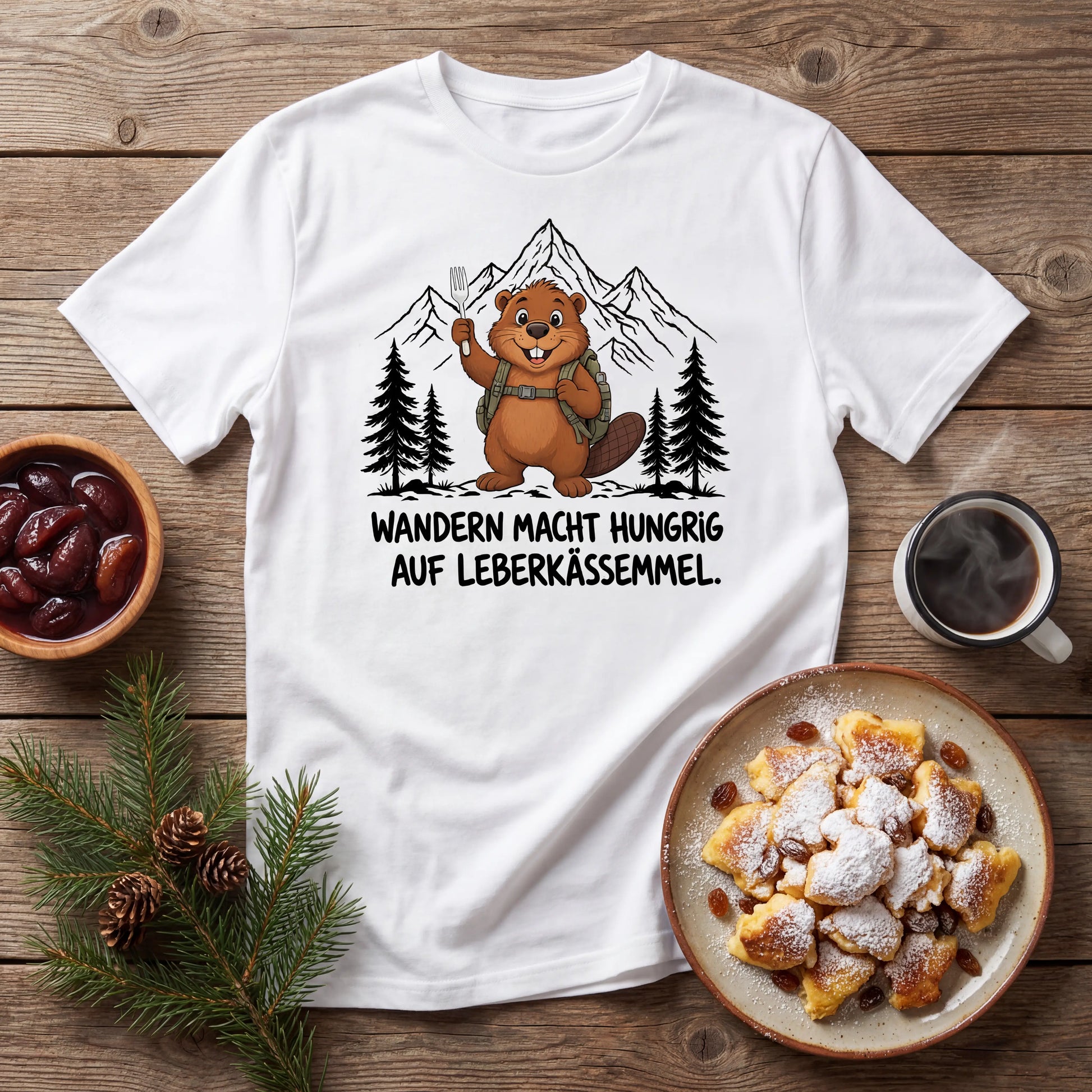 Leberkässemmel Murmeltier T-Shirt Unisex Flatlay Weiß gefaltet