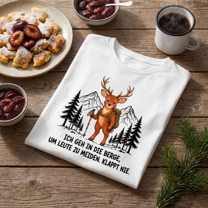 Leute meiden Hirsch T-Shirt Unisex Flatlay Weiß gefaltet
