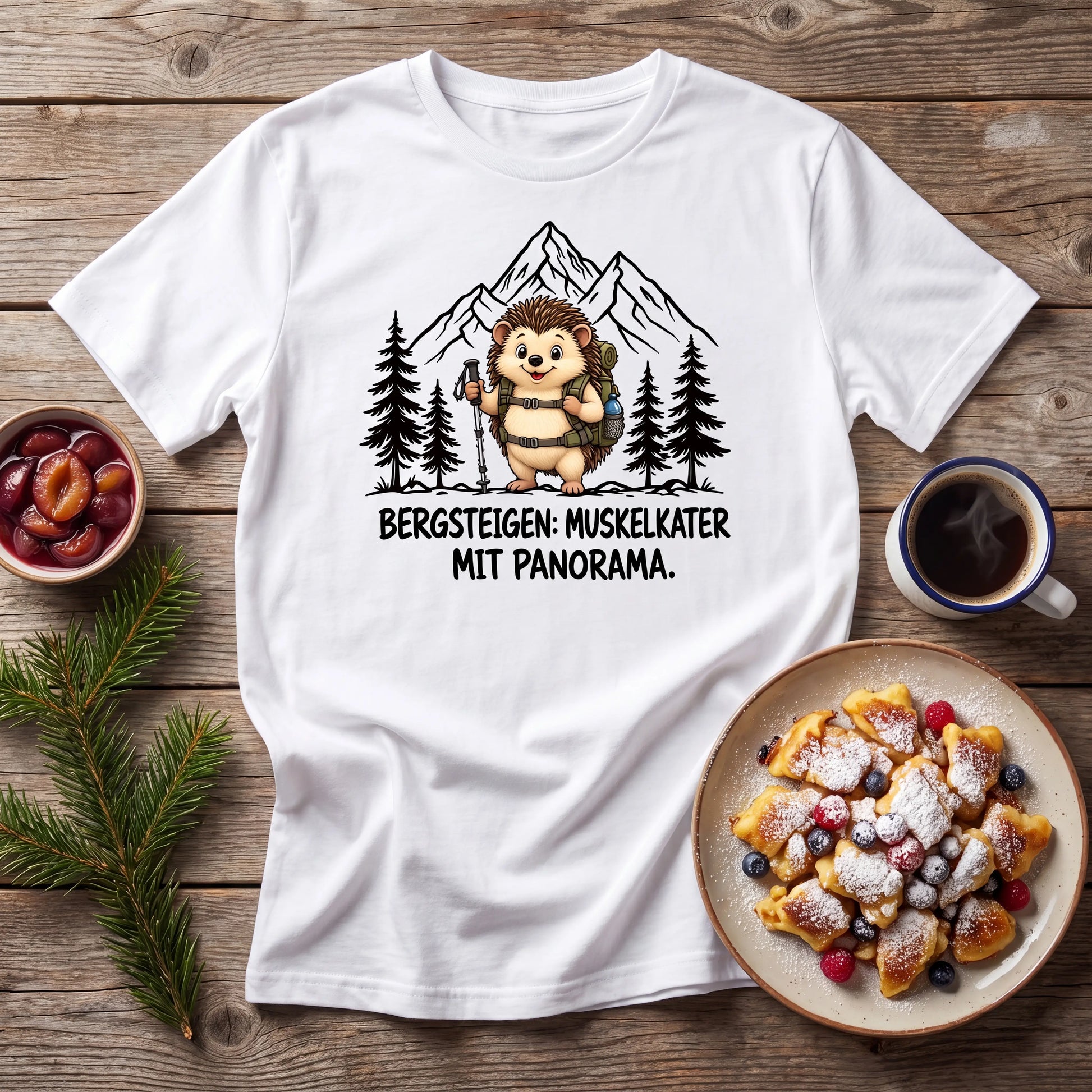 Muskelkater Panorama Murmeltier T-Shirt Unisex Flatlay Weiß gefaltet
