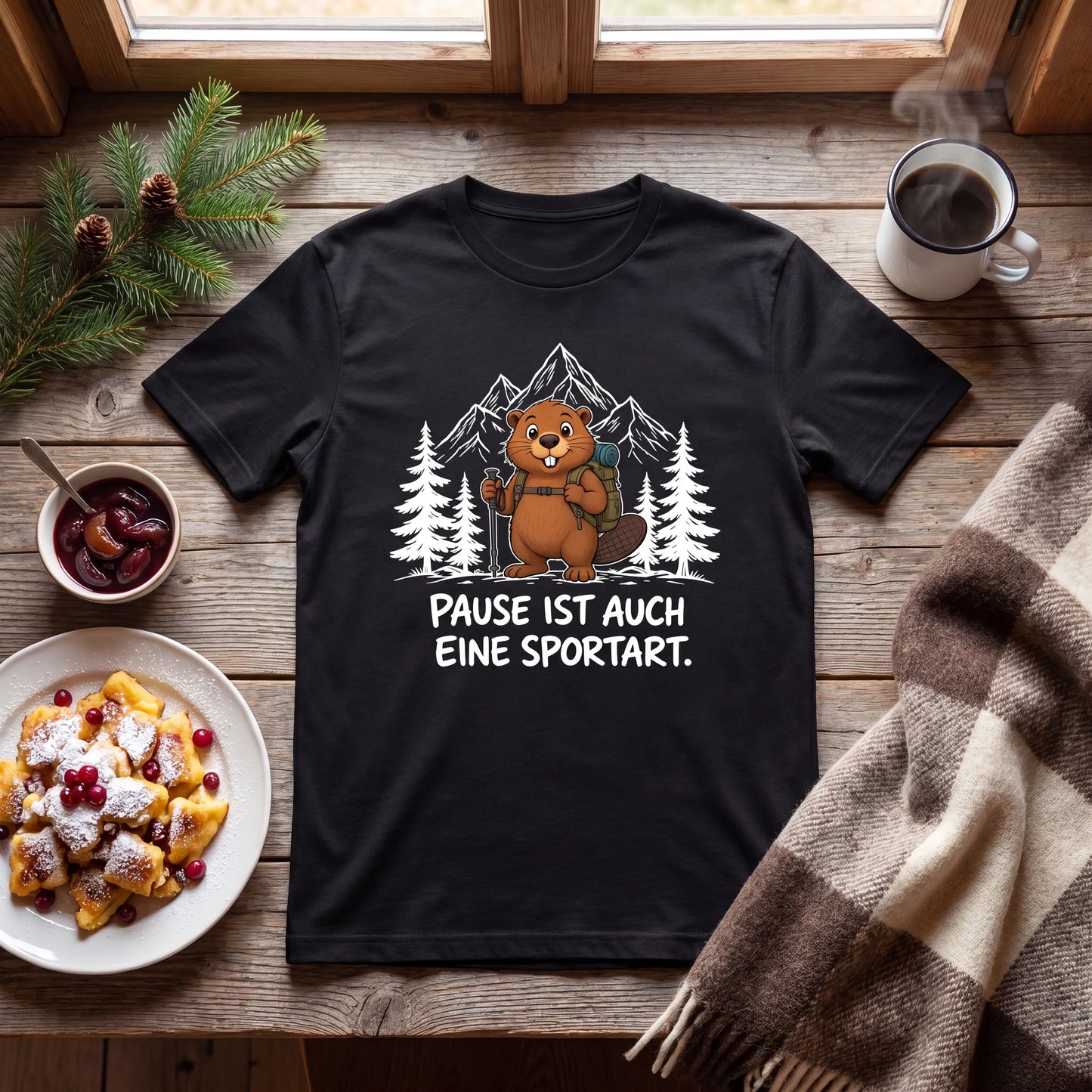 Pause Sportart Murmeltier T-Shirt Unisex Flatlay