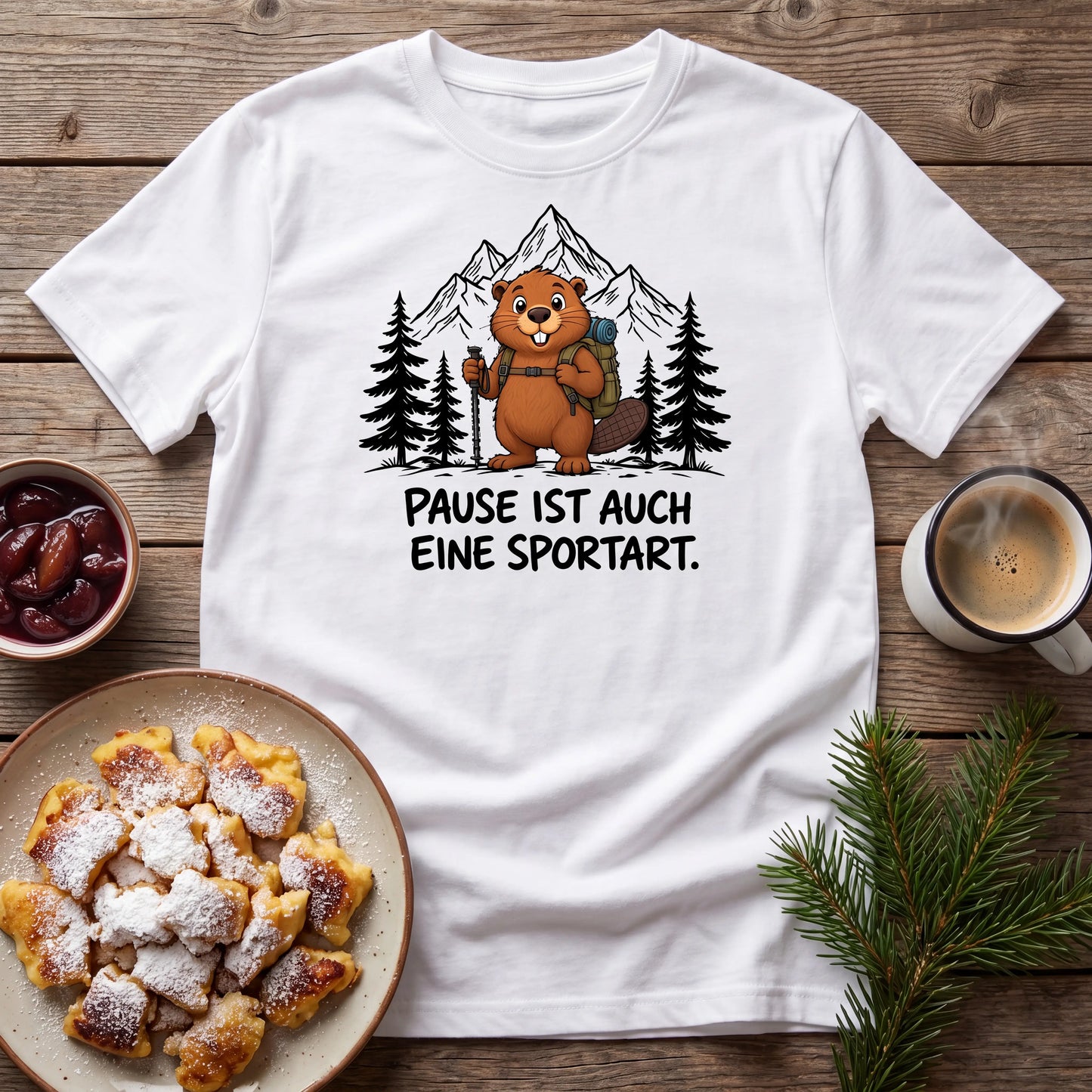 Pause Sportart Murmeltier T-Shirt Unisex Flatlay Weiß gefaltet