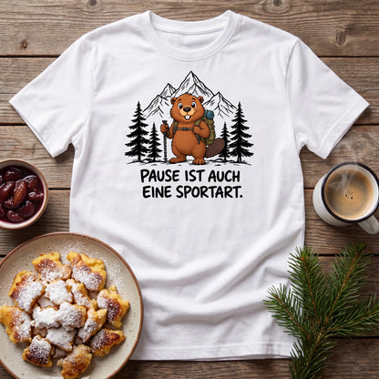 Pause Sportart Murmeltier T-Shirt Unisex Flatlay Weiß gefaltet