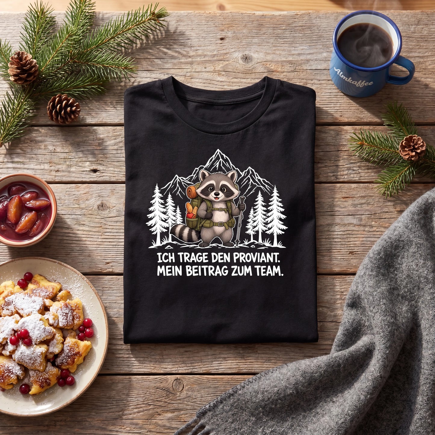 Proviant Waschbär T-Shirt Unisex Flatlay