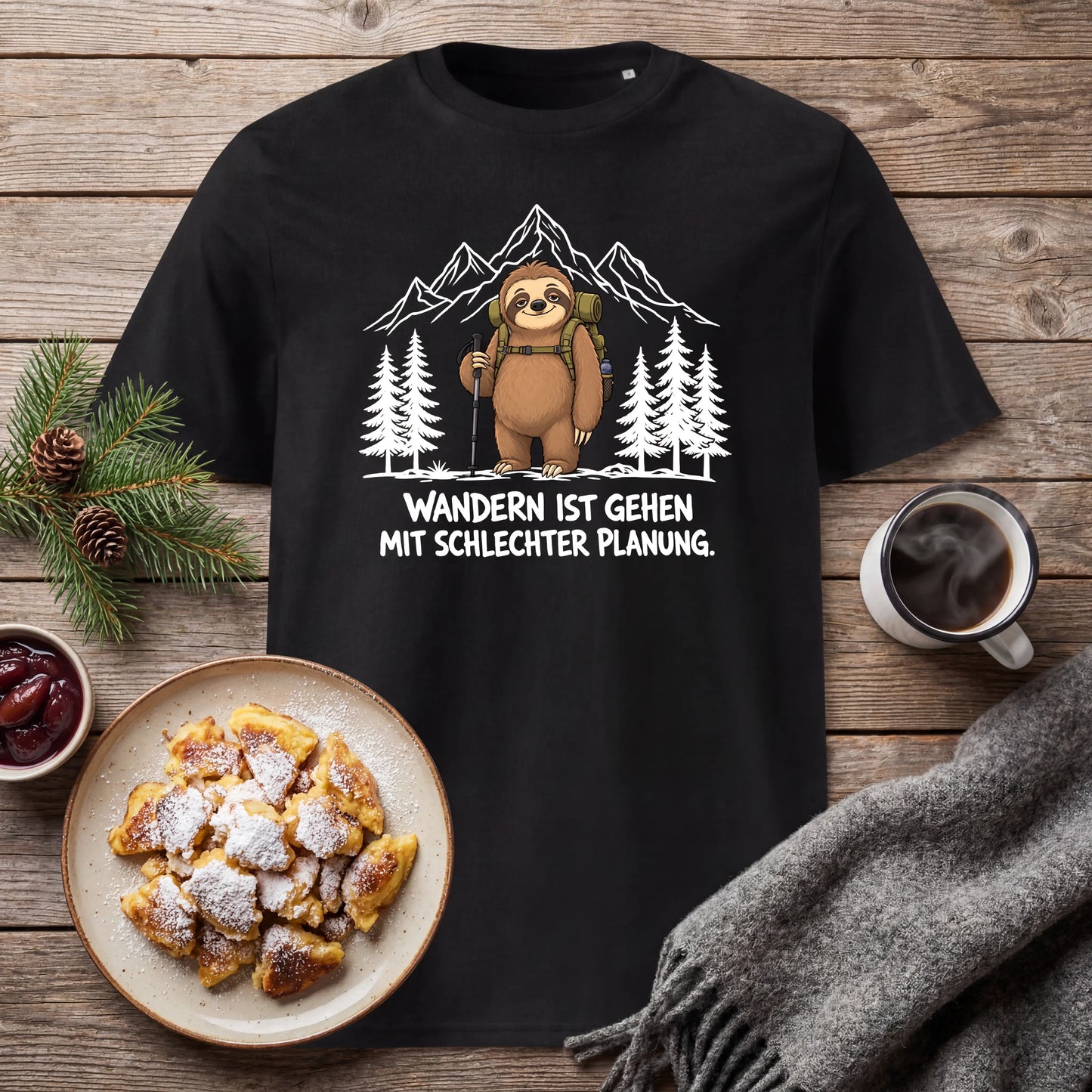 Schlechte Planung Faultier T-Shirt Unisex Flatlay