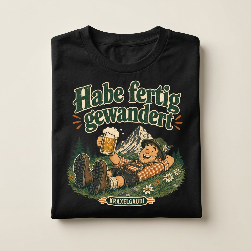 Habe fertig gewandert T-Shirt Unisex Schwarz Flatlay