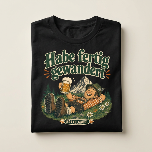 Habe fertig gewandert T-Shirt Unisex Schwarz Flatlay