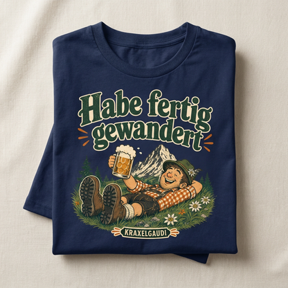 Habe fertig gewandert T-Shirt Unisex Navy Flatlay