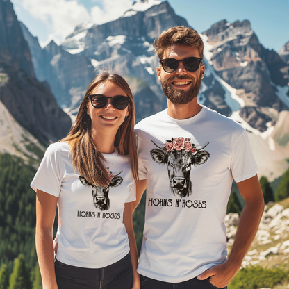 Horns N´Roses T-Shirt Unisex mit Rock-Berg-Motiv, Designdetail