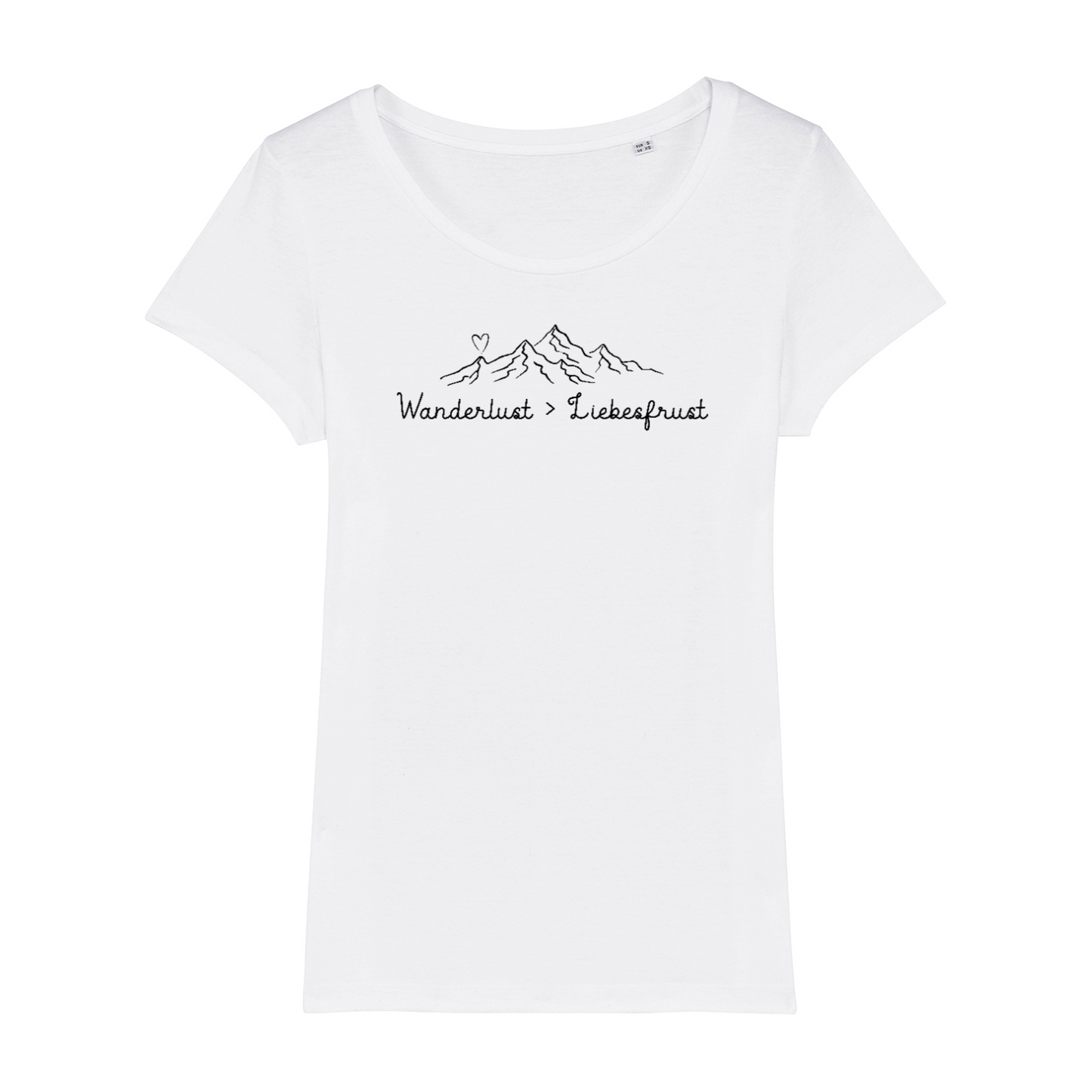 Wanderlust Frauen Shirt mit Wander-Motiv, Motivdetail