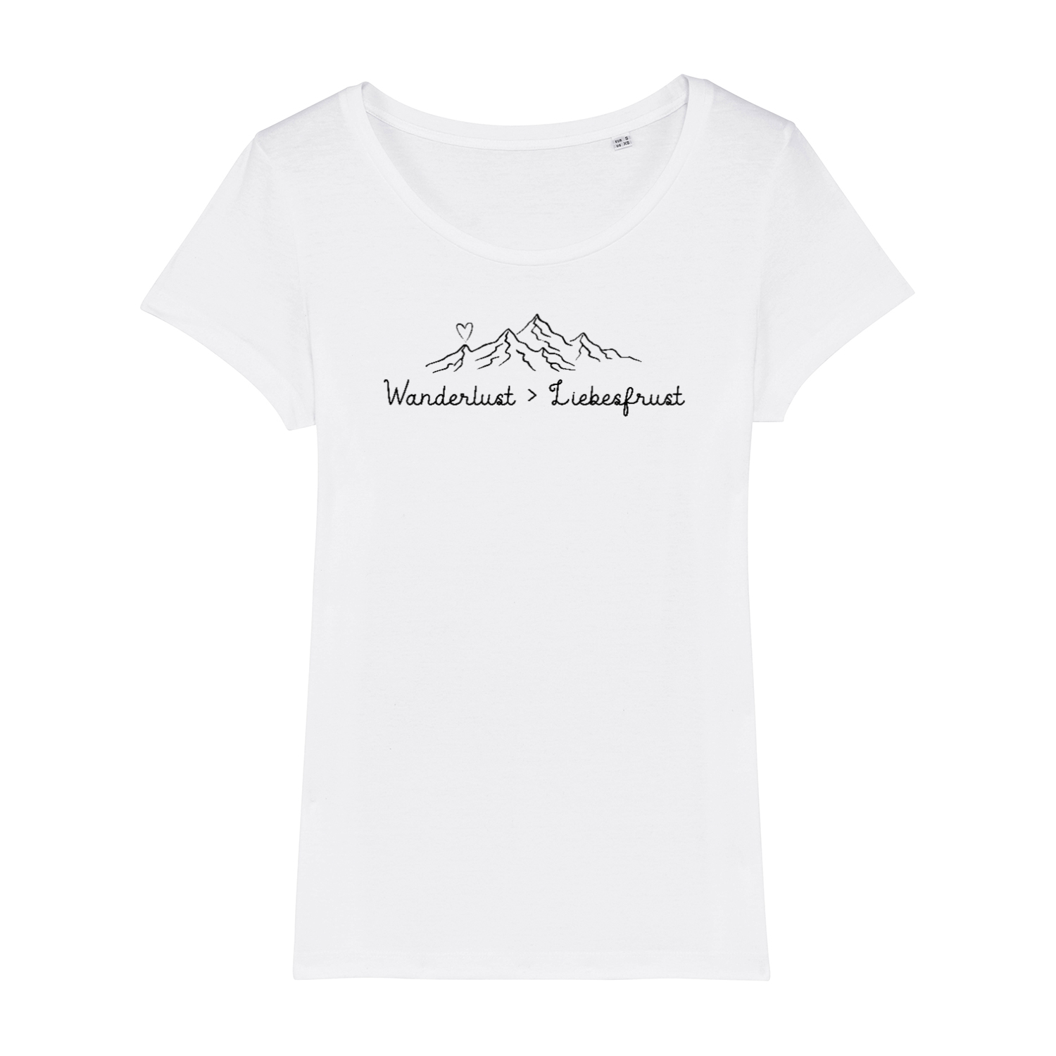 Wanderlust Frauen Shirt mit Wander-Motiv, Motivdetail