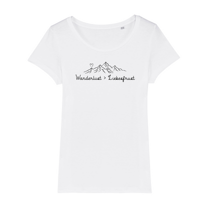 Wanderlust Frauen Shirt mit Wander-Motiv, Motivdetail
