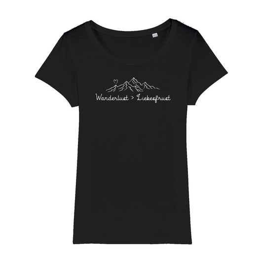 Wanderlust Frauen Shirt mit Wander-Motiv, Frontansicht