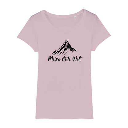 Meine steile Welt Bio Frauen Shirt mit Bergmotiv, Print Nahaufnahme