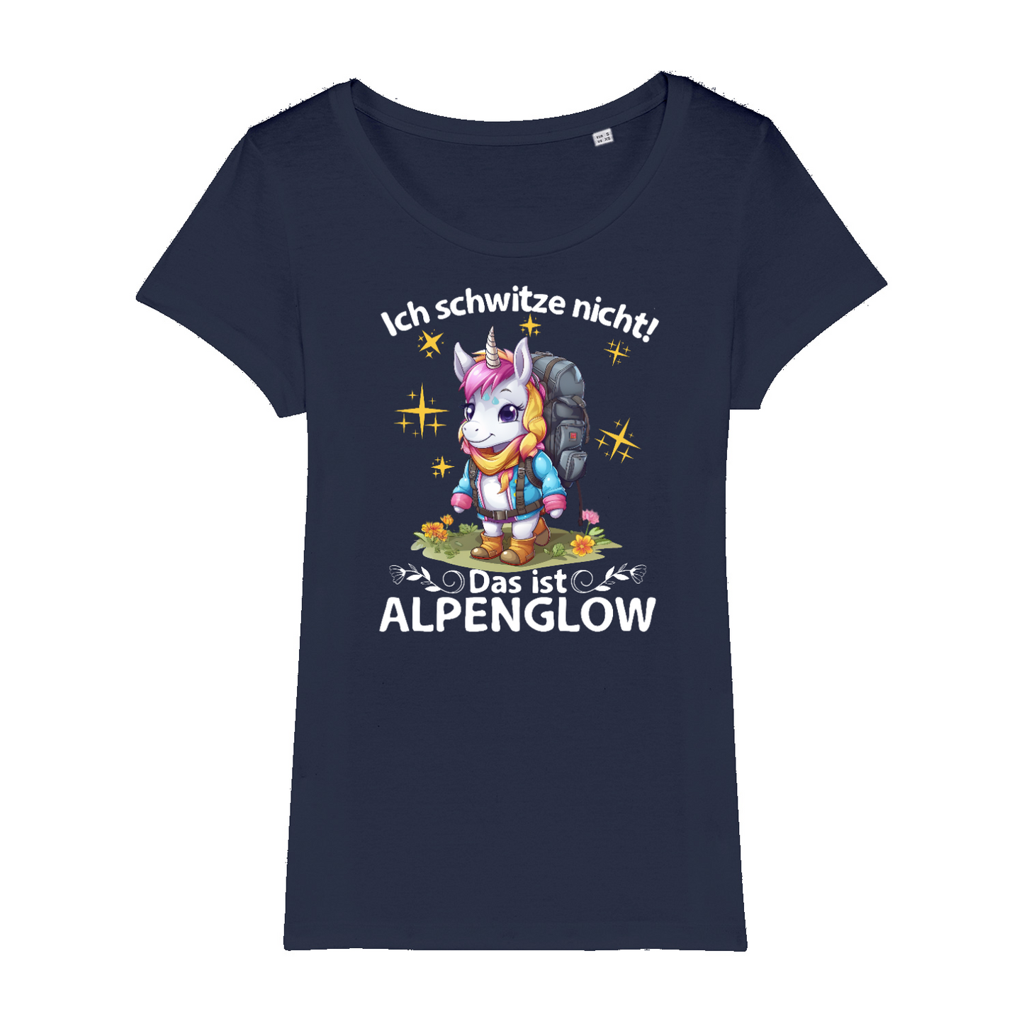Alpenglow Bio Frauen Shirt mit Bergmotiv, Print Nahaufnahme