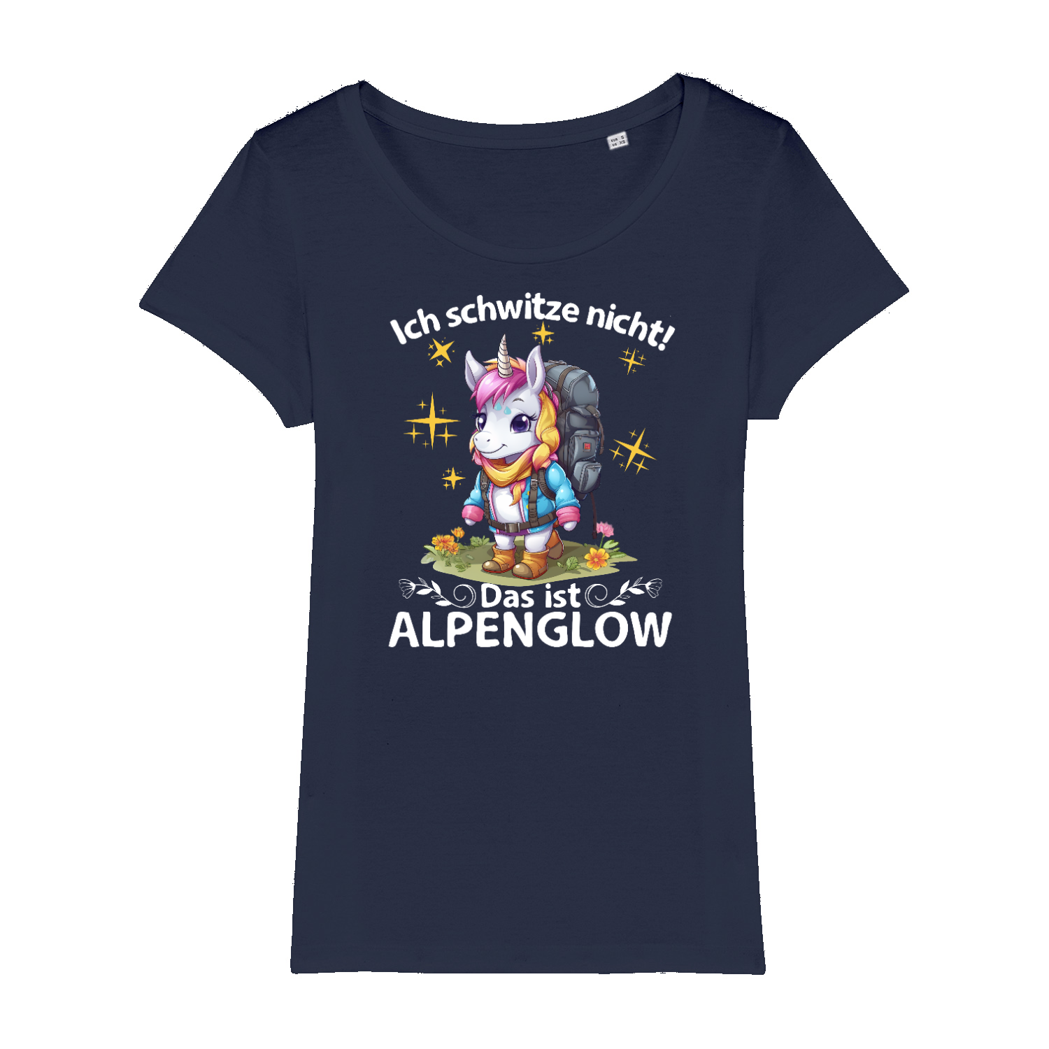 Alpenglow Bio Frauen Shirt mit Bergmotiv, Print Nahaufnahme