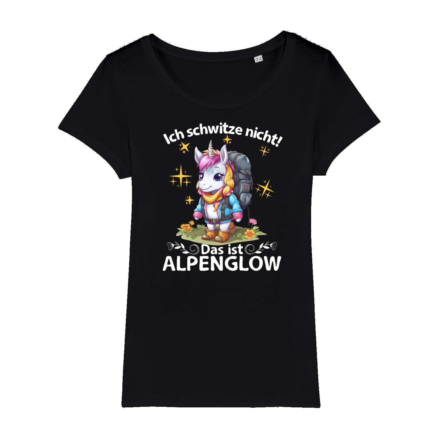 Alpenglow Bio Frauen Shirt mit Bergmotiv, Detailansicht