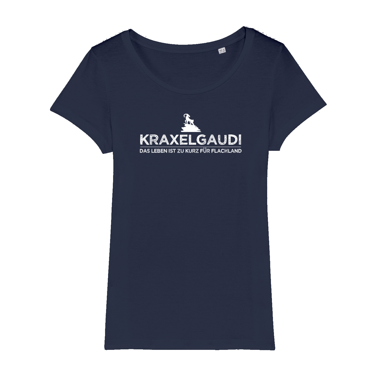 Kraxelgaudi Bio Frauen Shirt mit Bergmotiv, Detailansicht