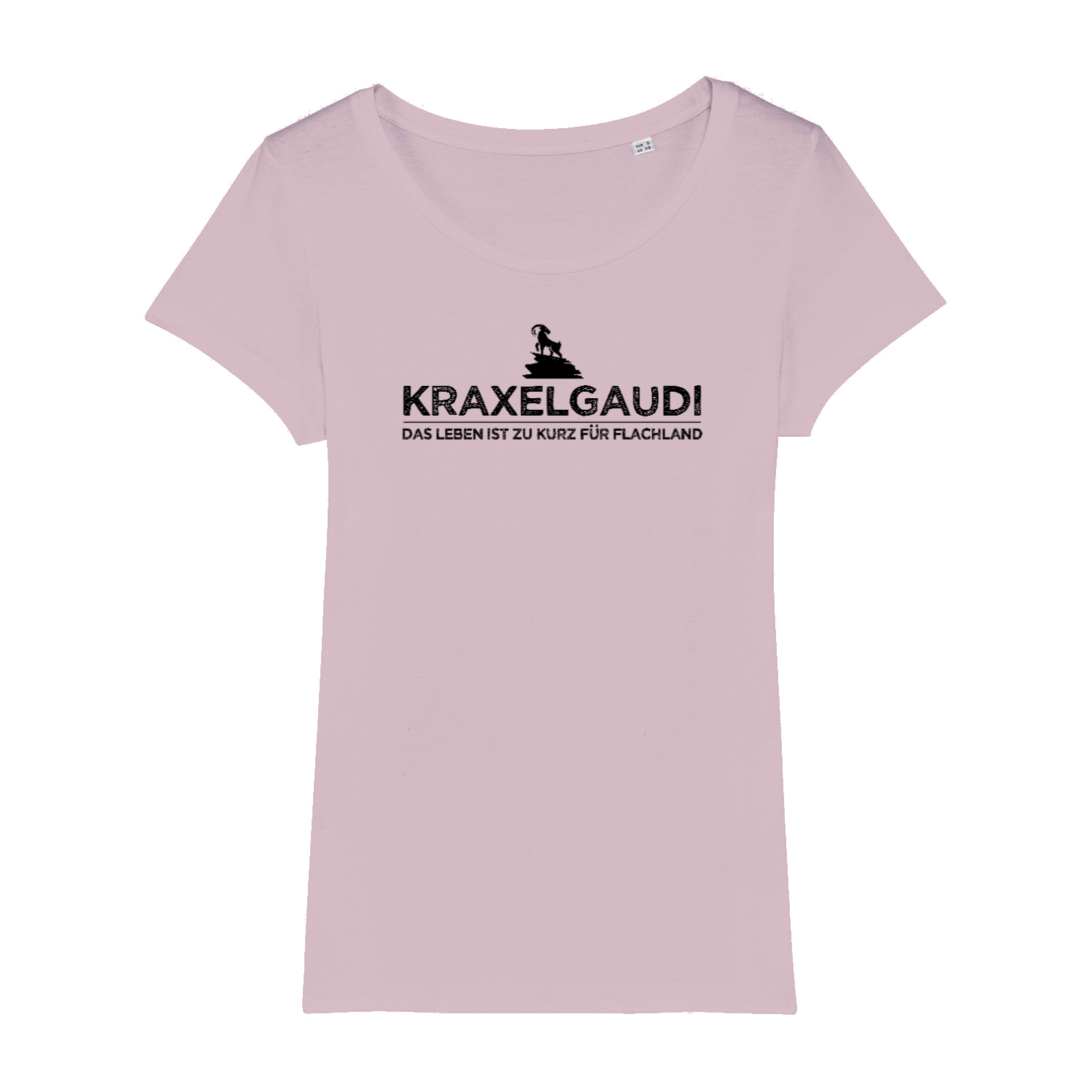 Kraxelgaudi Bio Frauen Shirt mit Bergmotiv, Print Nahaufnahme