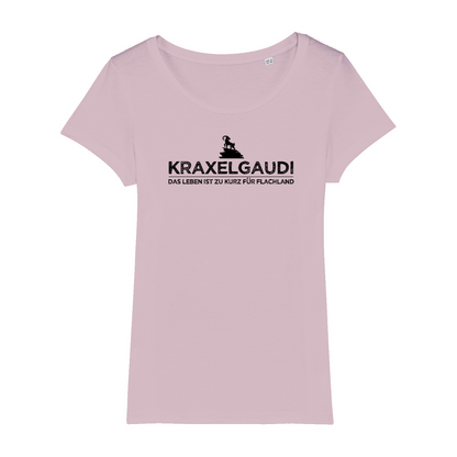 Kraxelgaudi Bio Frauen Shirt mit Bergmotiv, Print Nahaufnahme