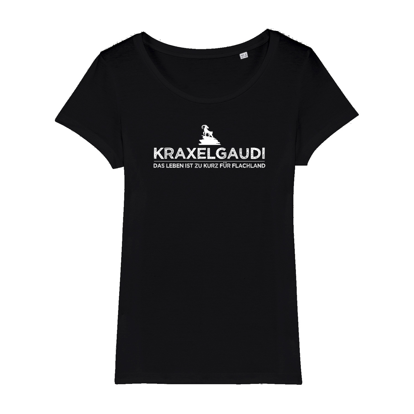Kraxelgaudi Bio Frauen Shirt mit Bergmotiv, Motivdetail