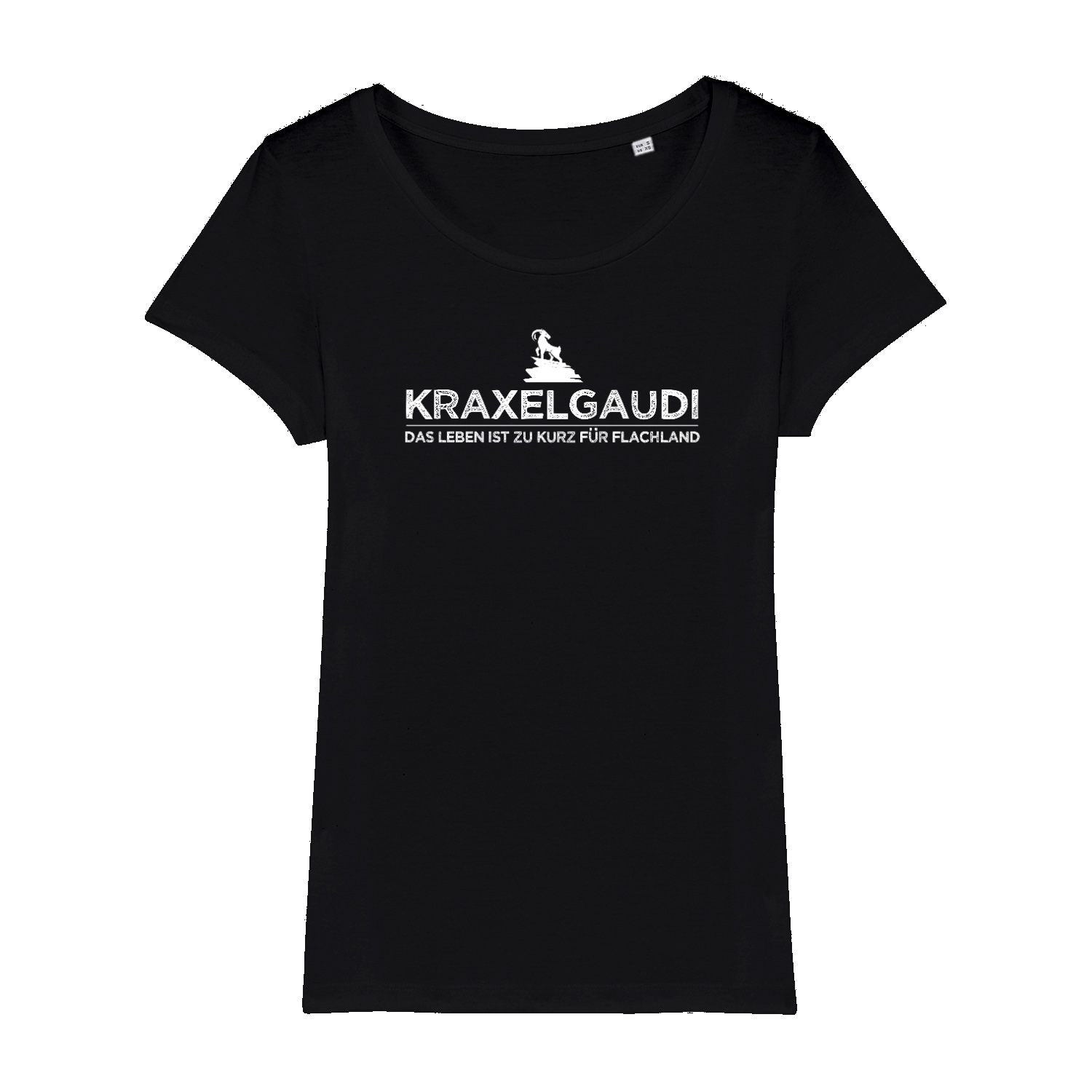 Kraxelgaudi Bio Frauen Shirt mit Bergmotiv, Motivdetail