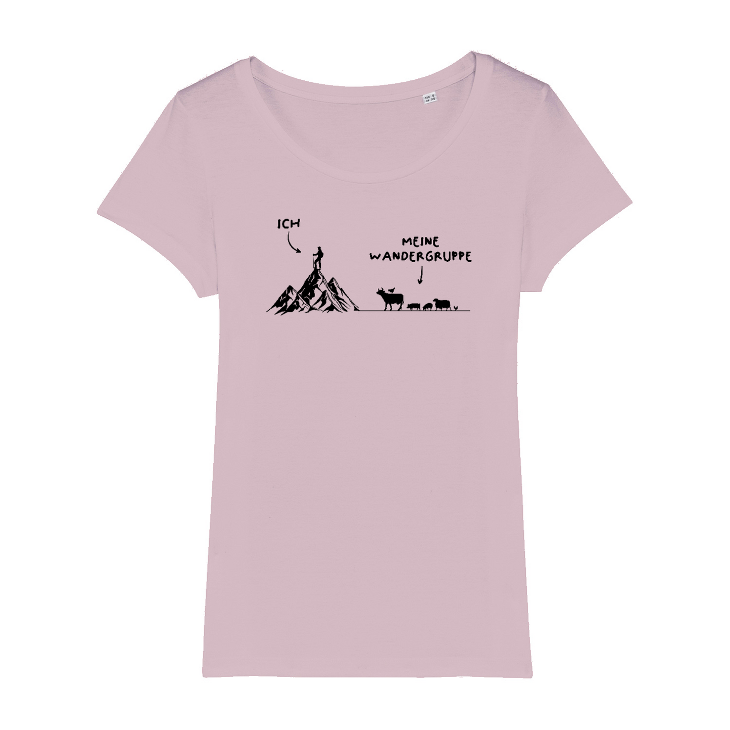 Wandergruppe Bio Frauen Shirt mit Bergmotiv, Print Nahaufnahme