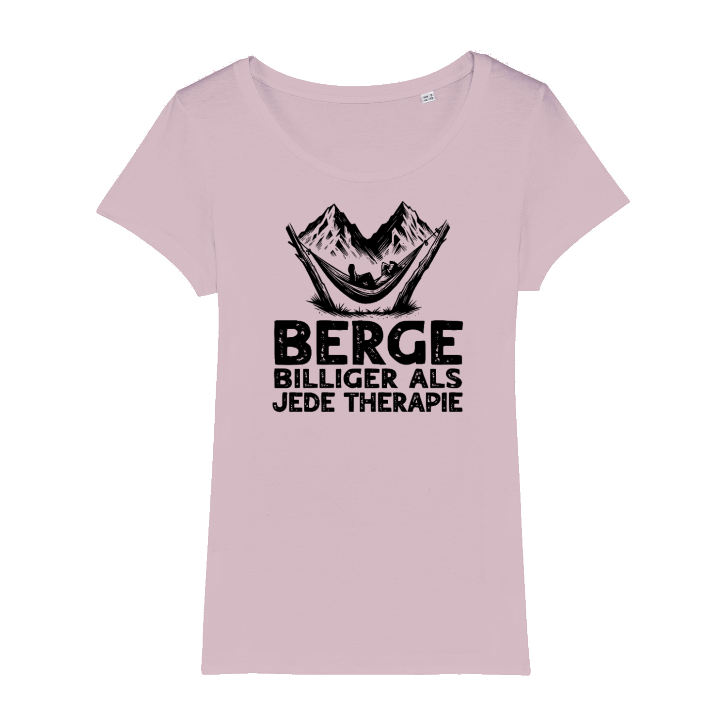 Bergtherapie Bio Frauen Shirt mit Bergmotiv, Print Nahaufnahme