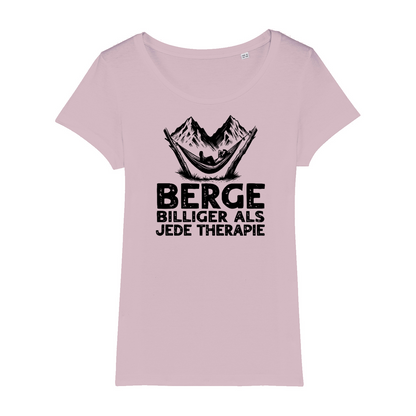 Bergtherapie Bio Frauen Shirt mit Bergmotiv, Print Nahaufnahme