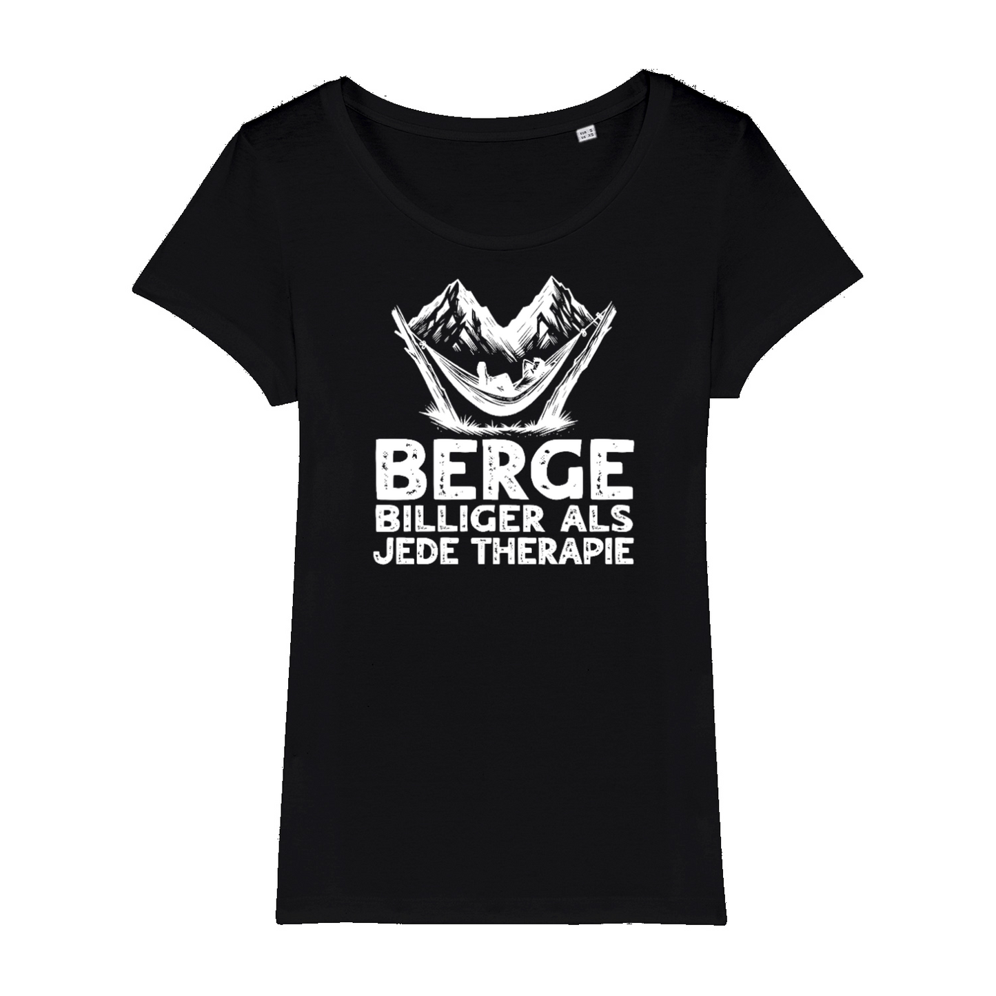 Bergtherapie Bio Frauen Shirt mit Bergmotiv, Detailansicht