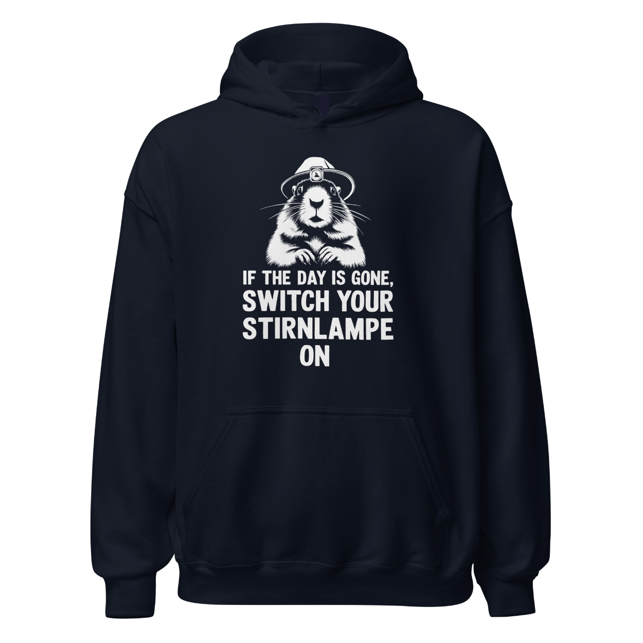 Stirnlampe Hoodie mit Wander-Spruch, Designdetail