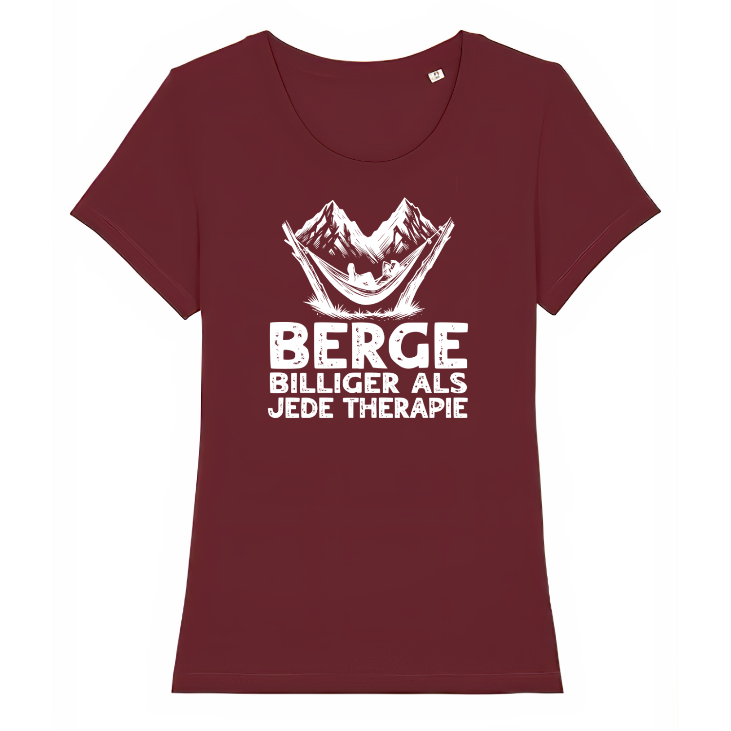 Bergtherapie Frauen Shirt mit Wander-Spruch, Print Nahaufnahme
