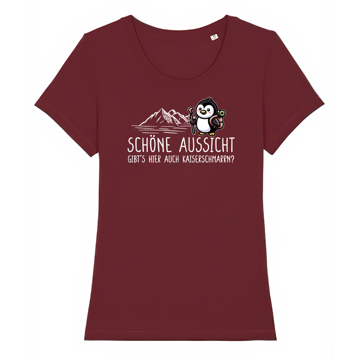 Schöne Aussicht Frauen Shirt mit Bergmotiv, Print Nahaufnahme