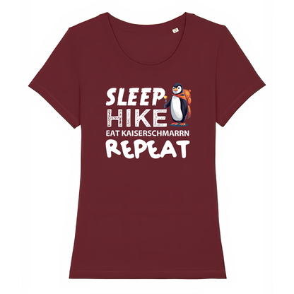 Routine Frauen Shirt mit Berg-Spruch, Print Nahaufnahme