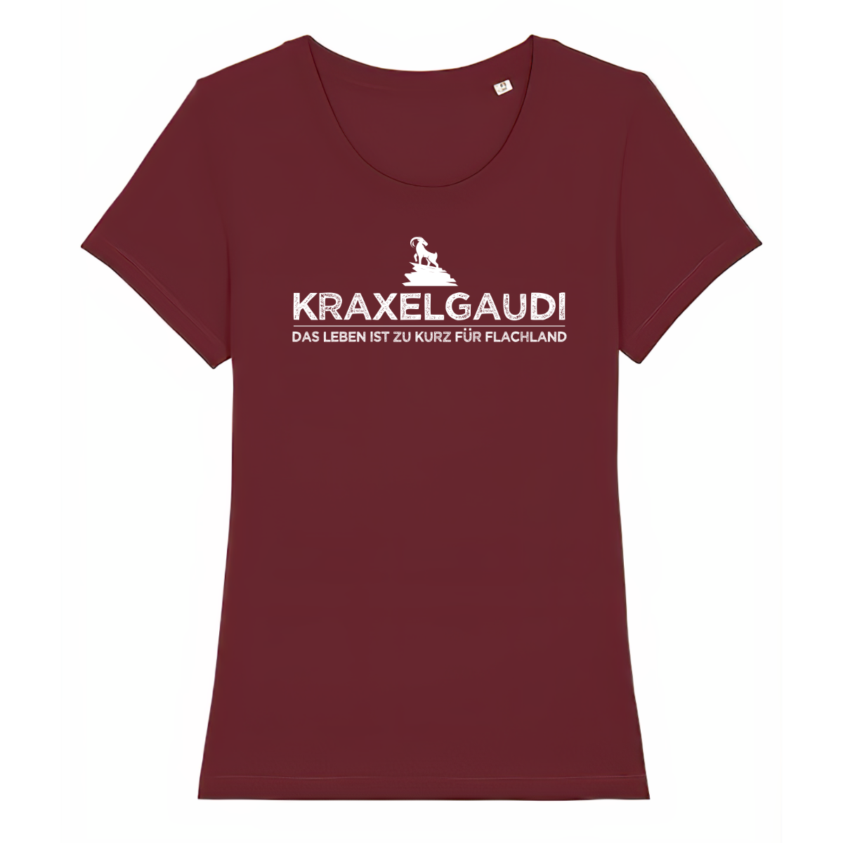 Kraxelgaudi Frauen Shirt mit Berg-Logo, Print Nahaufnahme