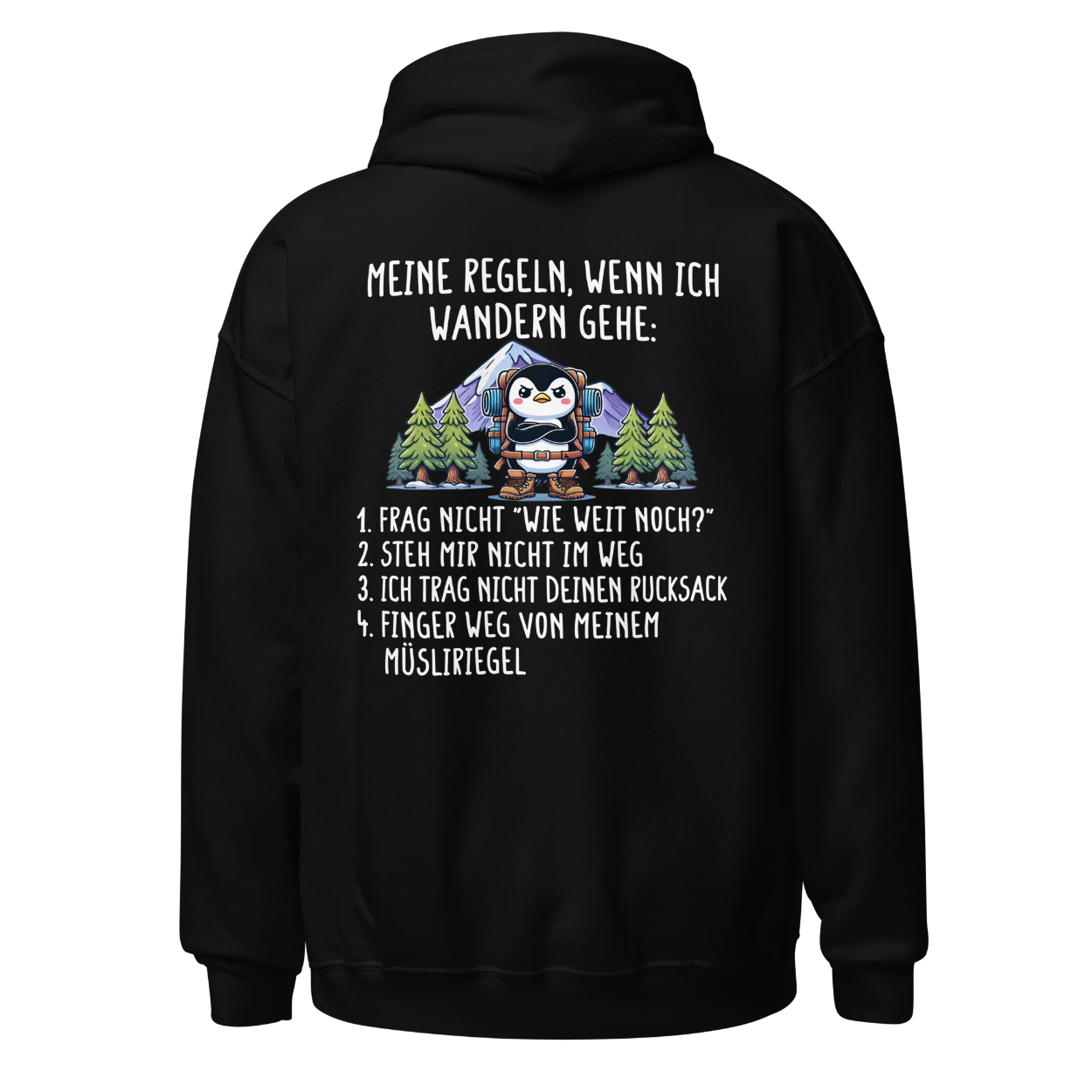 Meine Regeln Hoodie mit Wanderspruch, Frontansicht