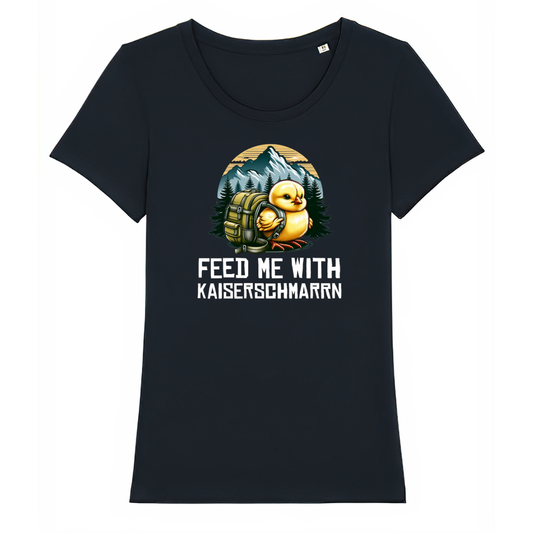 Feed Me Frauen Shirt mit Schriftzug, Frontansicht