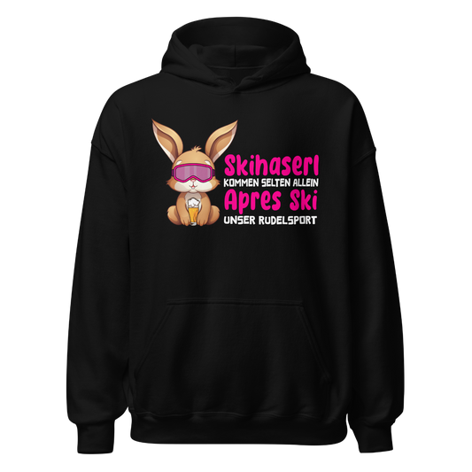 Skihaserl Rudelsport Hoodie mit Après-Ski-Motiv, Frontansicht