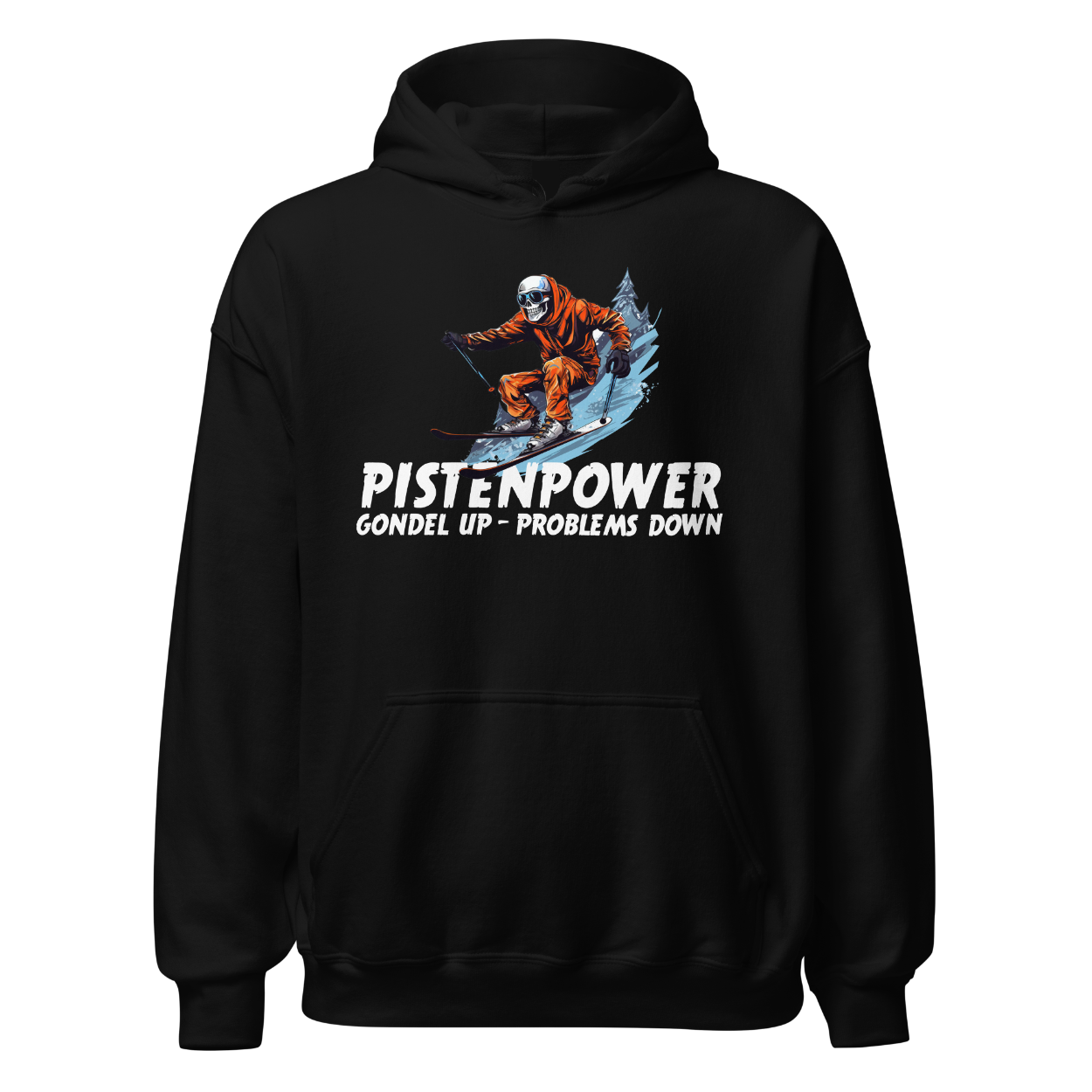 Pistenpower Hoodie mit Apres-Ski-Motiv, Frontansicht