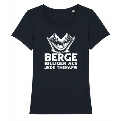 Bergtherapie Frauen Shirt mit Wander-Spruch, Frontansicht