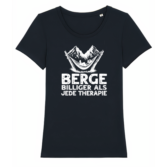 Bergtherapie Frauen Shirt mit Wander-Spruch, Frontansicht