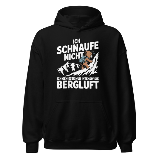 Bergluft Hoodie Unisex mit Berg-Spruch, Frontansicht