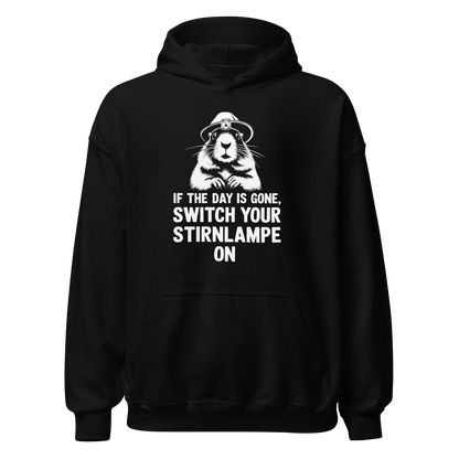 Stirnlampe Hoodie mit Wander-Spruch, Frontansicht