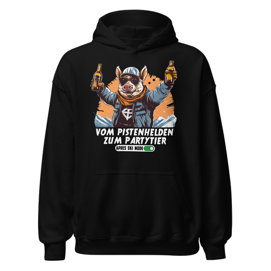 Pistenheld Hoodie mit Apres-Ski-Motiv, Frontansicht
