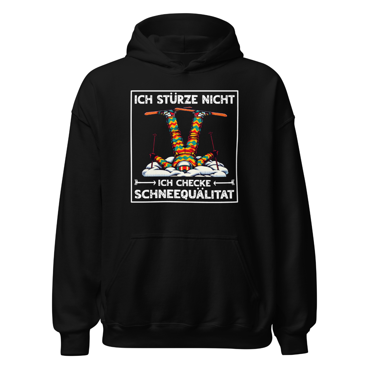 Schneequalität Hoodie mit Après-Ski-Spruch, Frontansicht