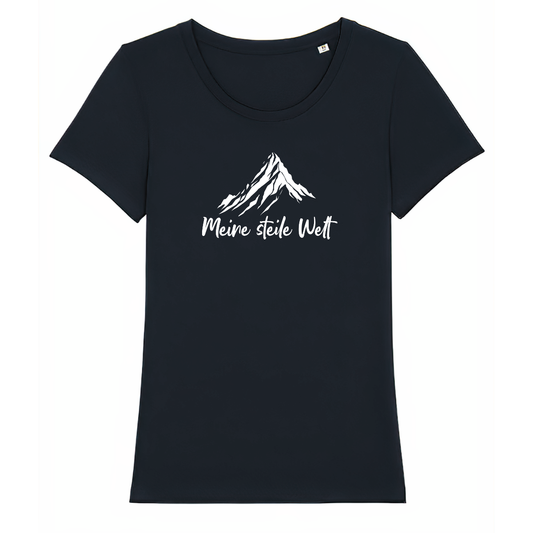 Meine Steile Welt Frauen Shirt mit Berg-Spruch, Frontansicht